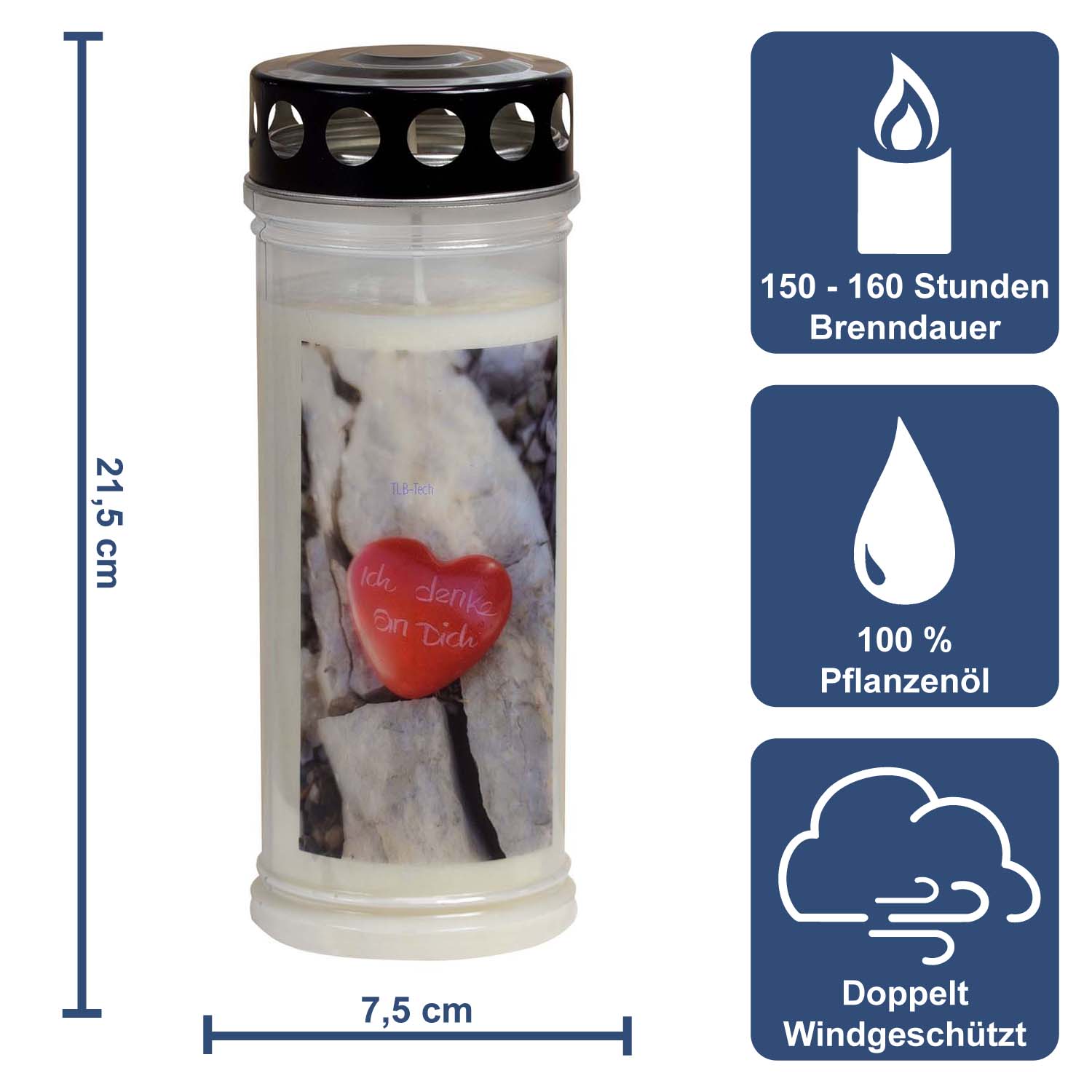 Grabkerze - Gedenkkerze Motiv "Stein/Herz" Dauerbrenner 7 Tage
