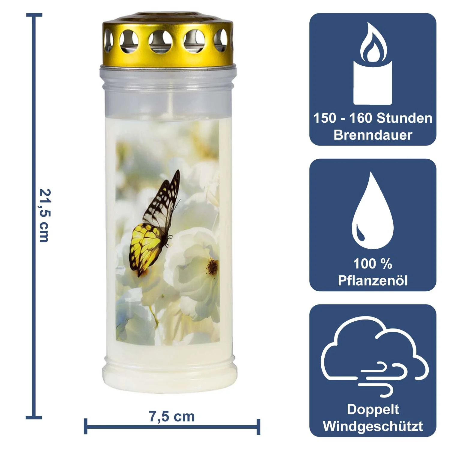 Grabkerze - Gedenkkerze Motiv "Schmetterling"