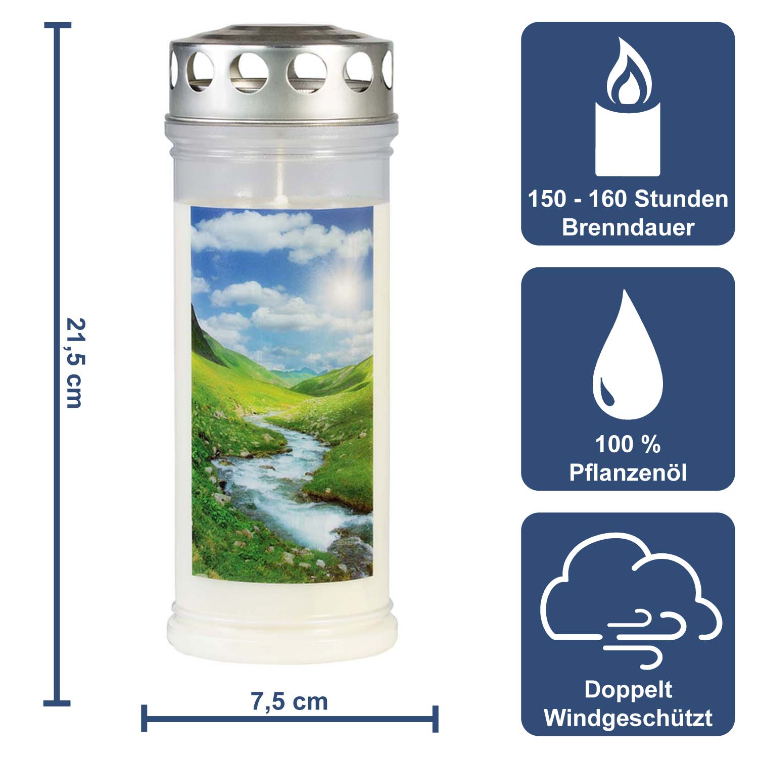 Grabkerze - Gedenkkerze Motiv "Gebirgsbach"