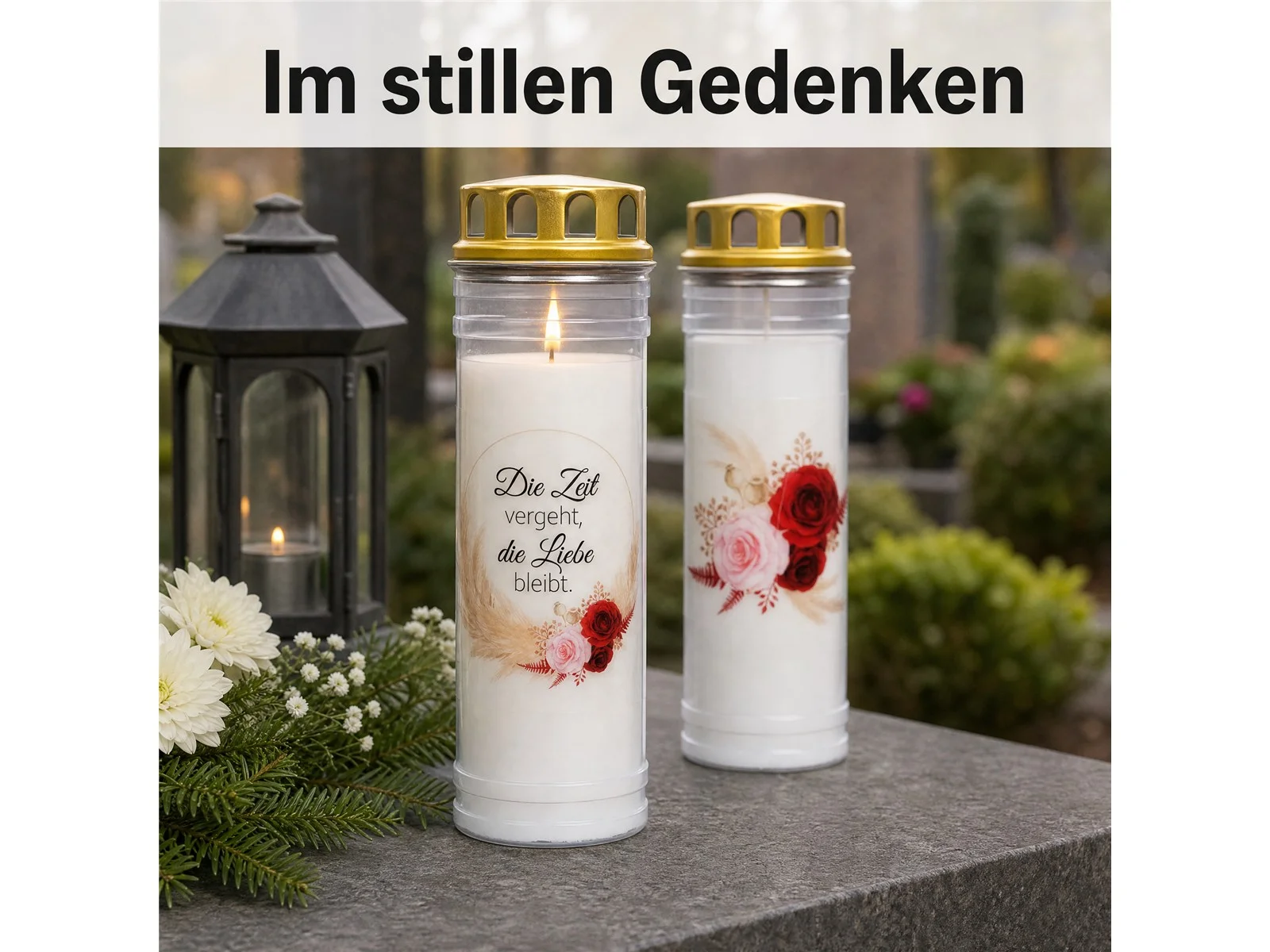 2 Grabkerzen - Ewiglicht - Grablicht - Set Rose