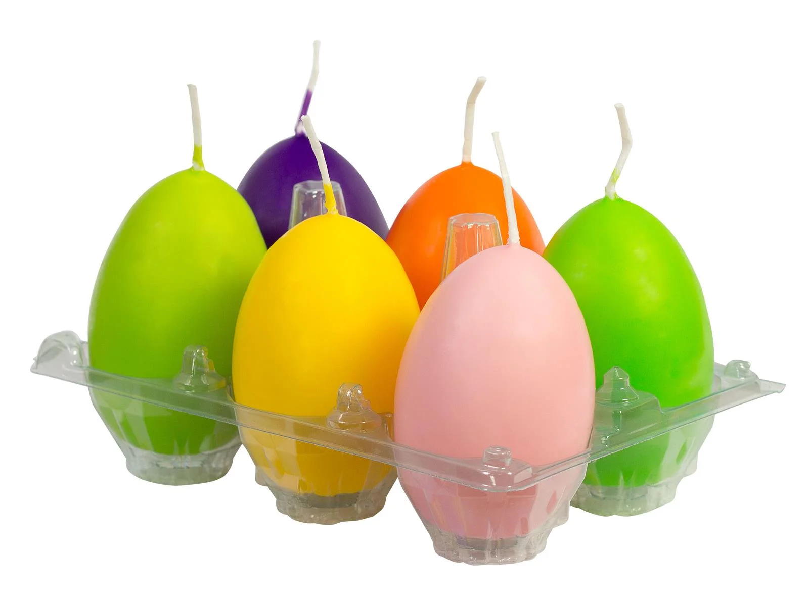 Ostereierkerze, 6er Karton, verschiedene Farben Ø 45 x H 65 gelb, orange, zartrosa, violett, grannygrün, limone