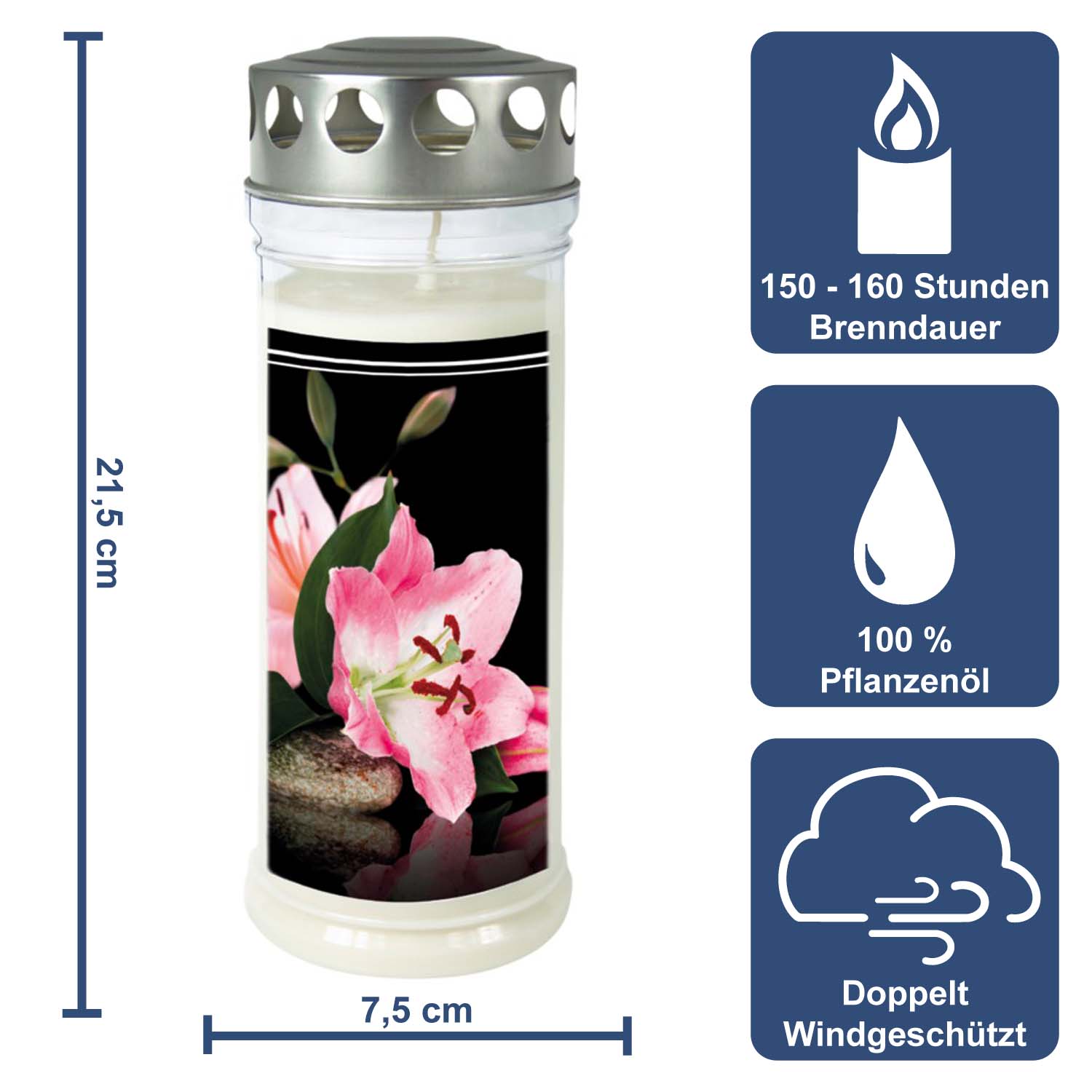 Grabkerze - Gedenkkerze Motiv "Lilie"