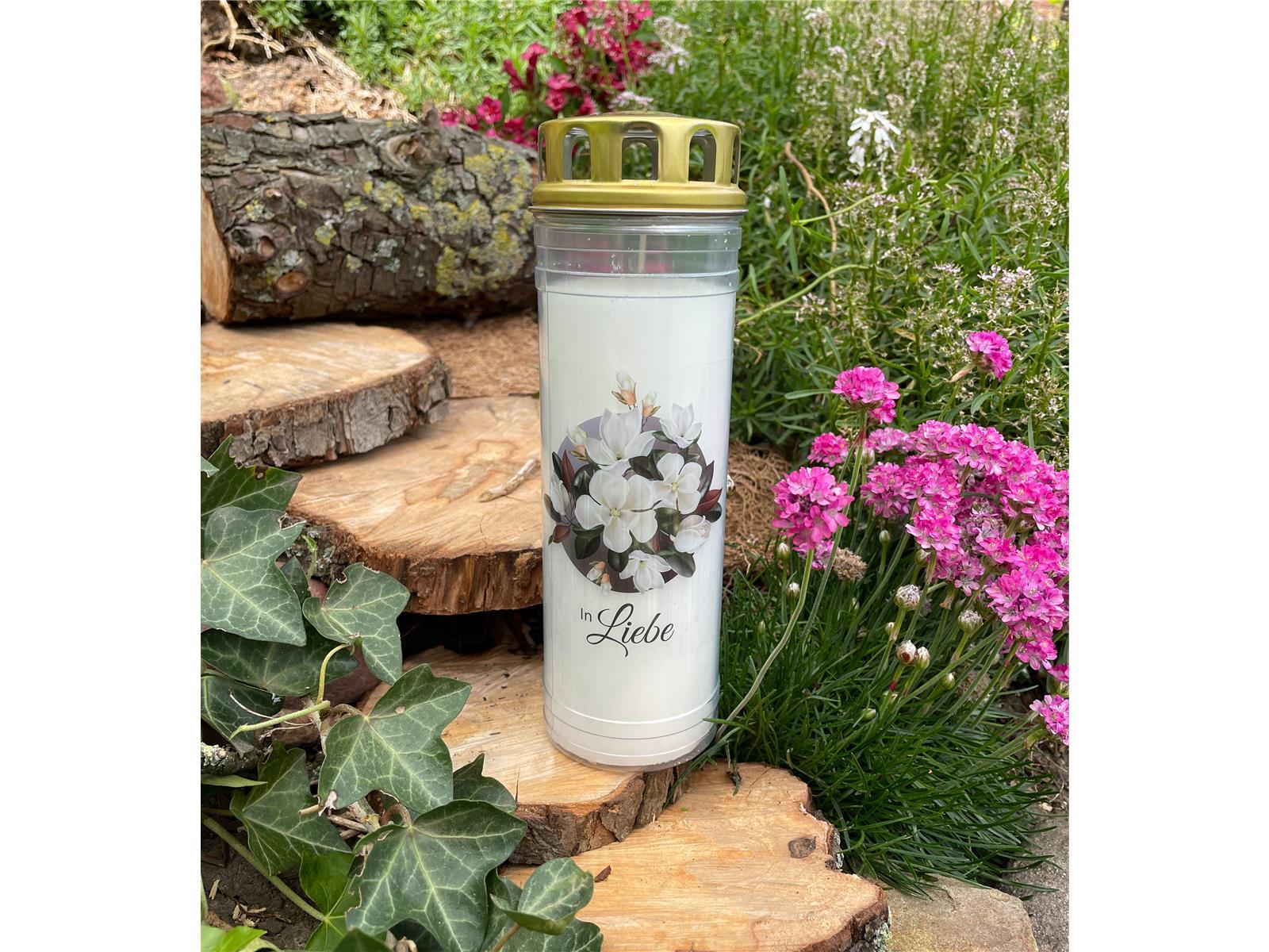 Ewiglicht mit Deckel Magnolie, Motiv "In Liebe"