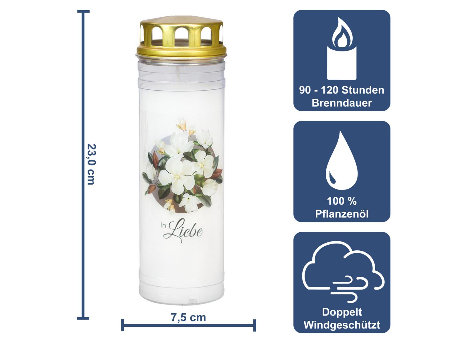 Ewiglicht mit Deckel Magnolie, Motiv "In Liebe"