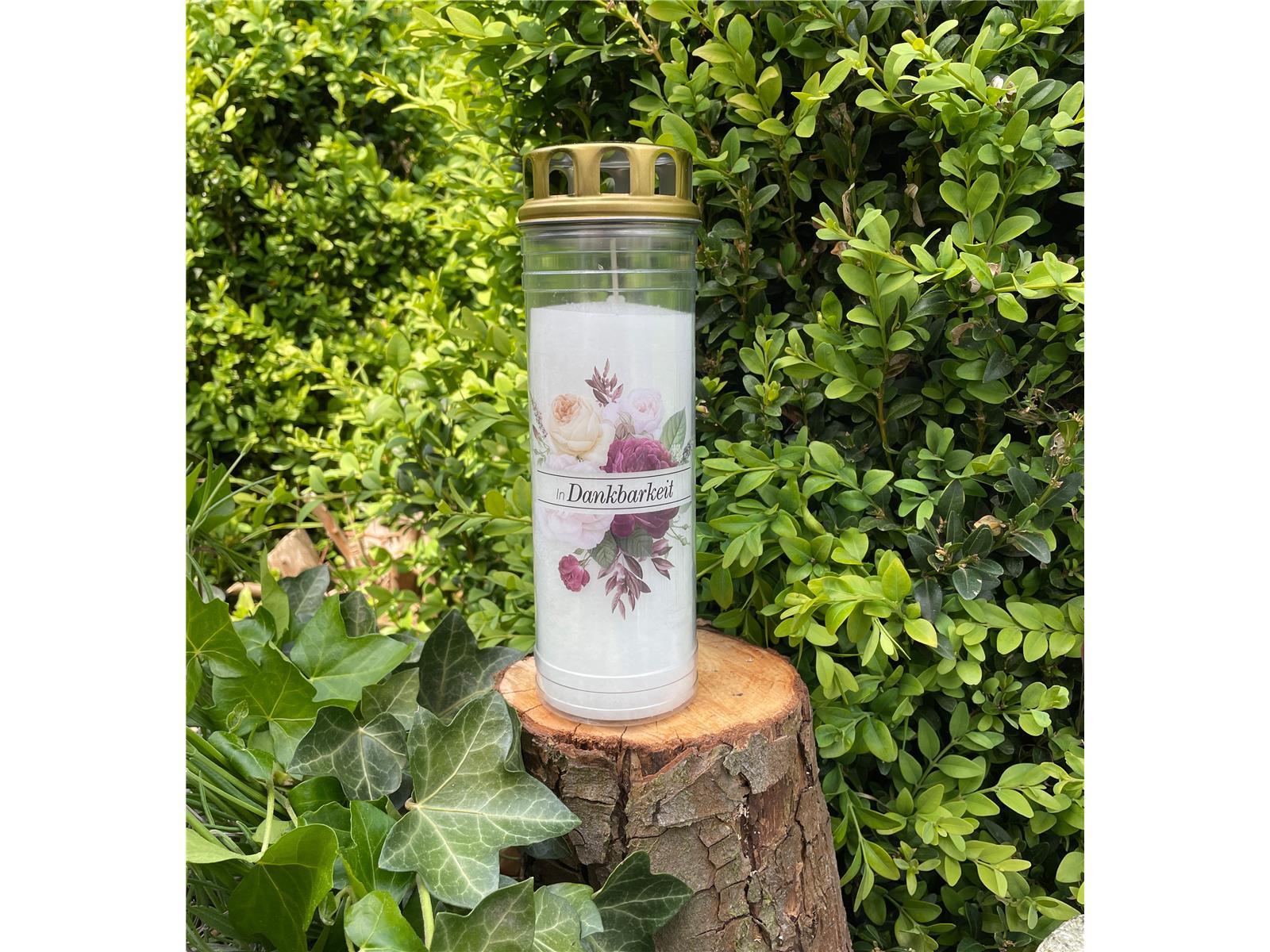 Ewiglicht mit Deckel Rose, Motiv "In Dankbarkeit"