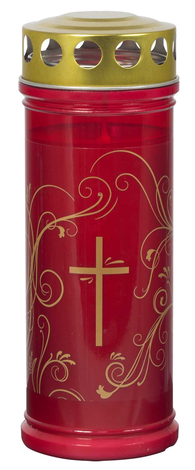 Grabkerze - Gedenkkerze Rot mit "Gold Ornament" Dauerbrenner 7 Tage