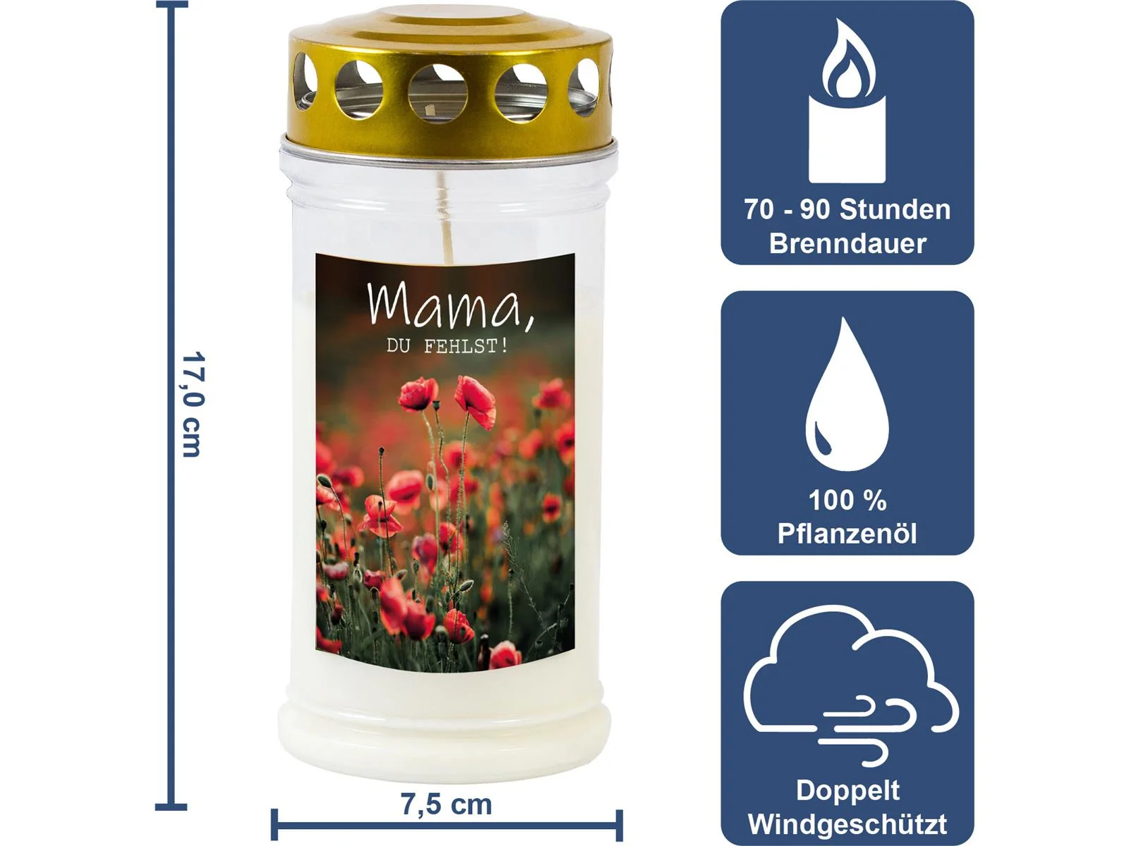 Grabkerze - Gedenkkerze Motiv "Mama"
