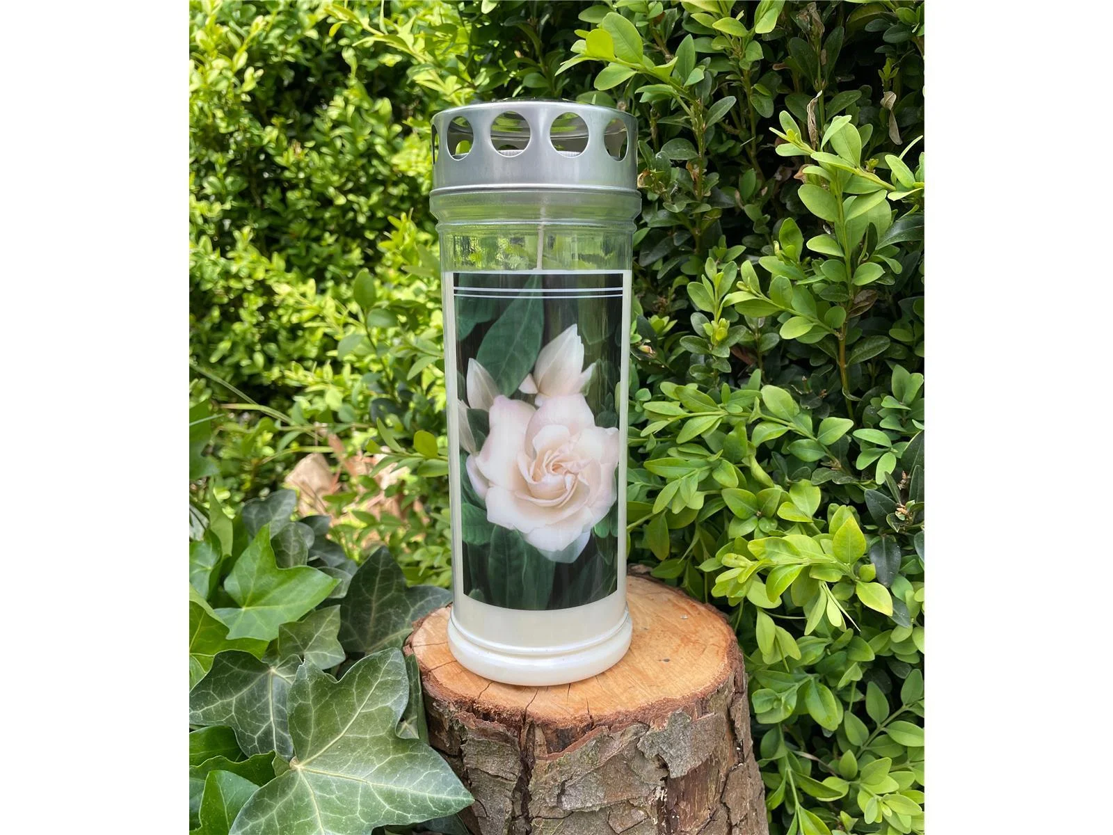 Grabkerze - Gedenkkerze Motiv "Gardenia"