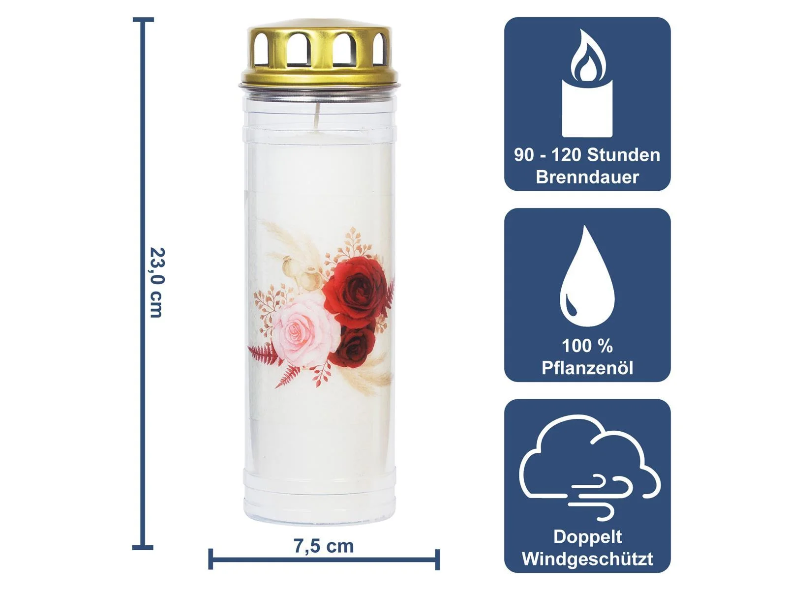 2 Grabkerzen - Ewiglicht - Grablicht - Set Rose