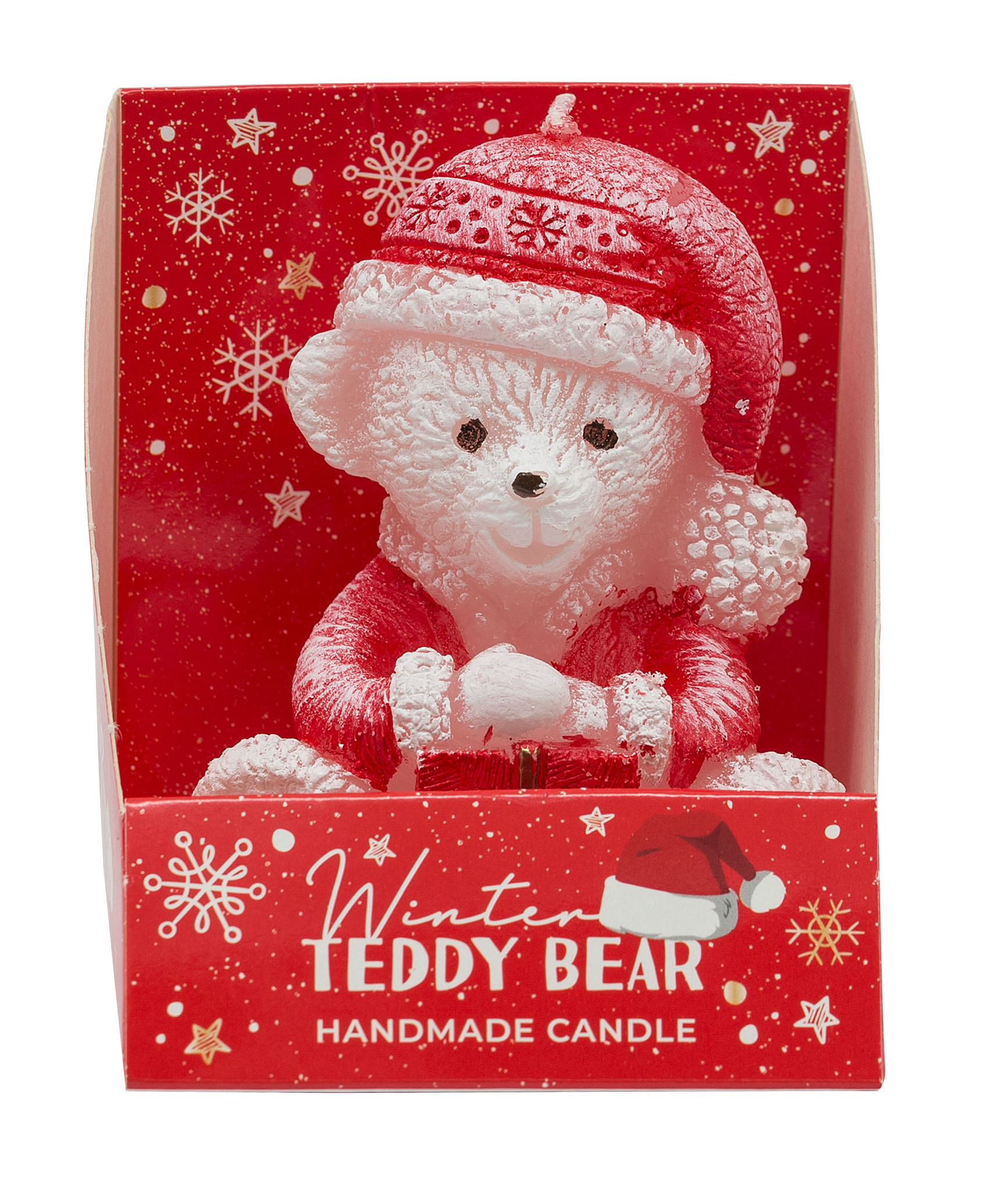 Winter-Teddy Kerze mit Weihnachtsduft – Ø 60 × H 75 mm – niedliche Weihnachtskerze