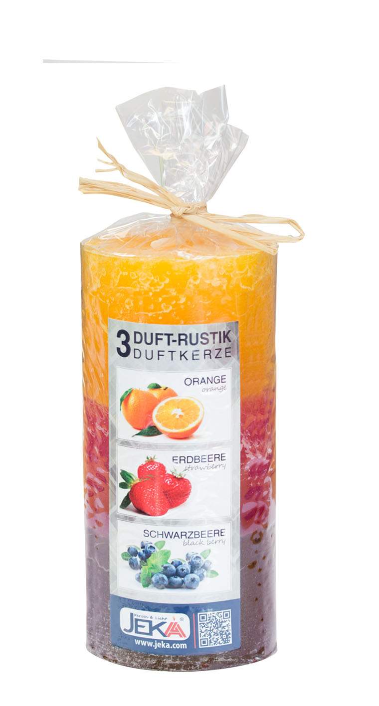 Stumpenkerze 70/150 - Duftkerze - 3-Duft RUSTIK "Orange-Erdbeere-Schwarzbeere"