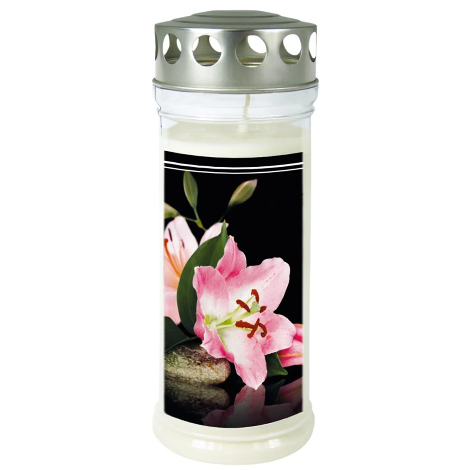 3 Grabkerzen - Set Blumen - Grablicht -  Gedenkkerze - Dauerbrenner 150-160 Std.