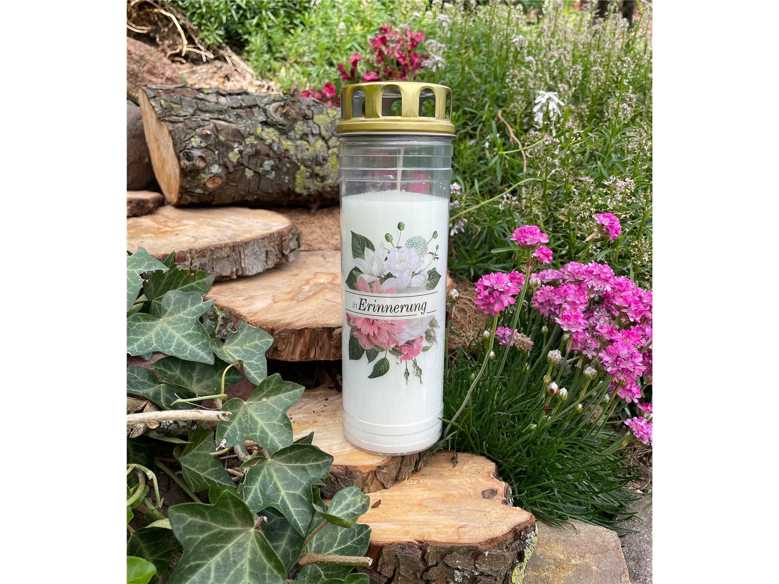 Ewiglicht mit Deckel Rose, Motiv "In Erinnerung"