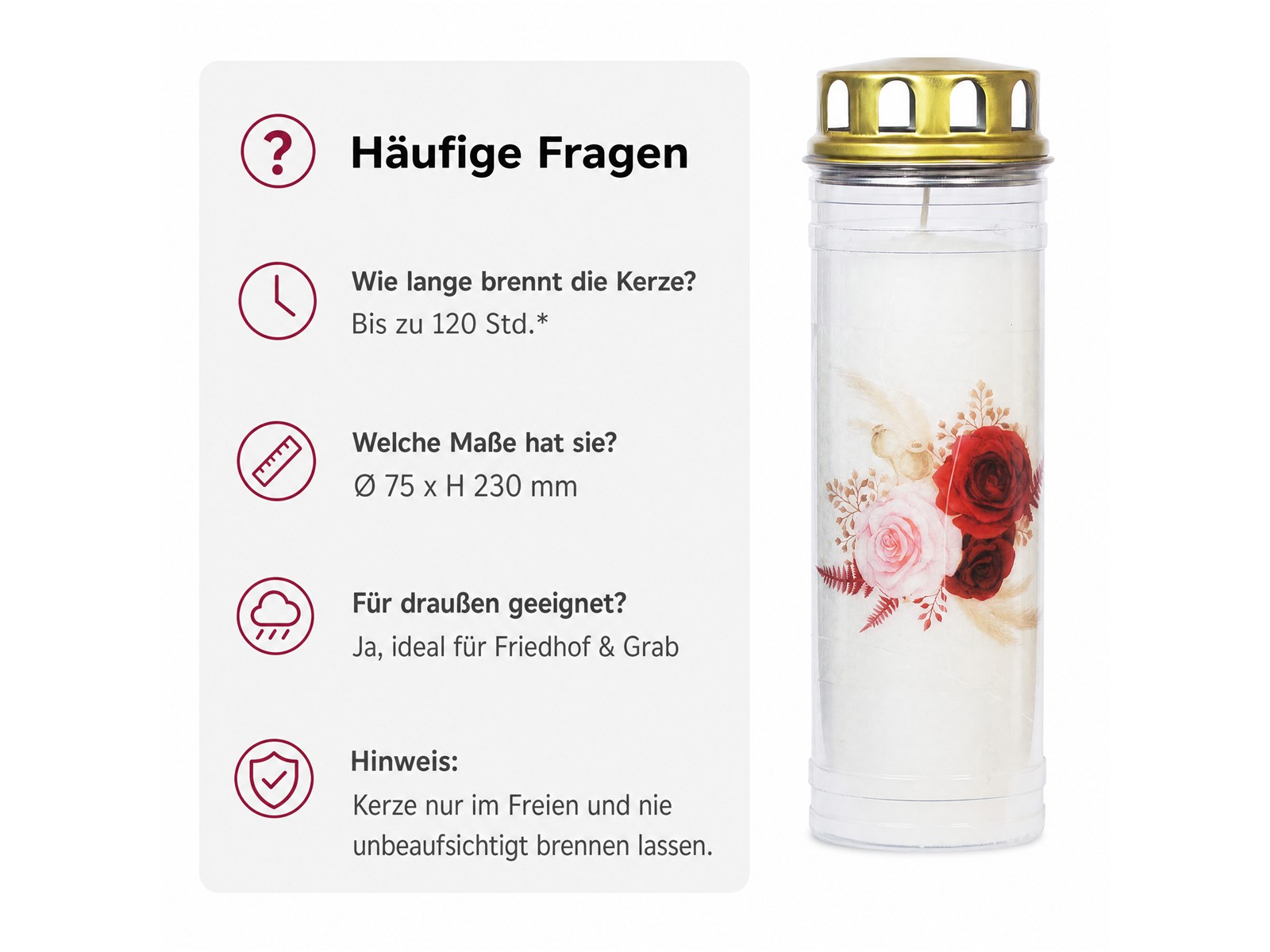 2 Grabkerzen - Ewiglicht - Grablicht - Set Rose