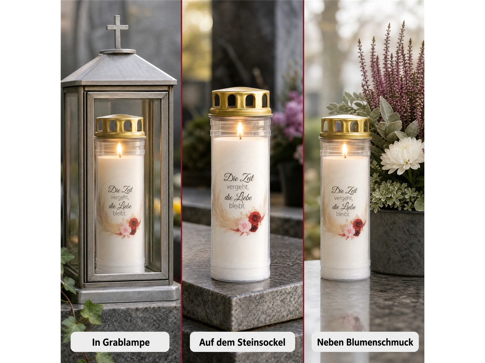 2 Grabkerzen - Ewiglicht - Grablicht - Set Rose