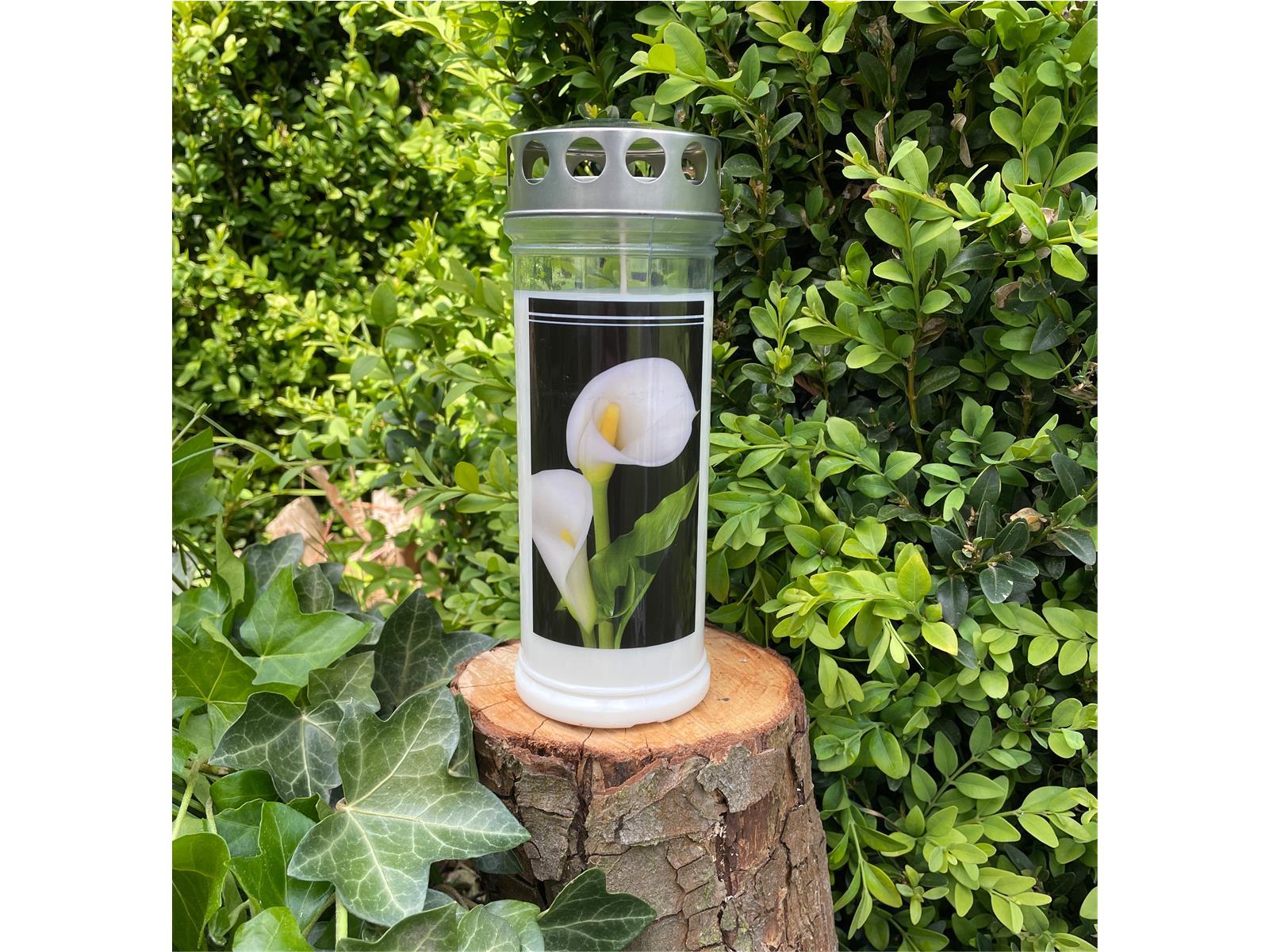 Grabkerze - Gedenkkerze Motiv "Calla" Motivkerze 7 Tage