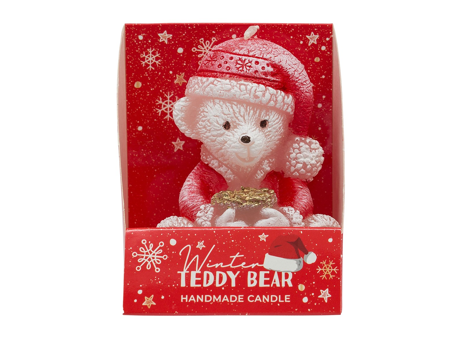 Winter-Teddy Kerze mit Weihnachtsduft – Ø 60 × H 75 mm – niedliche Weihnachtskerze