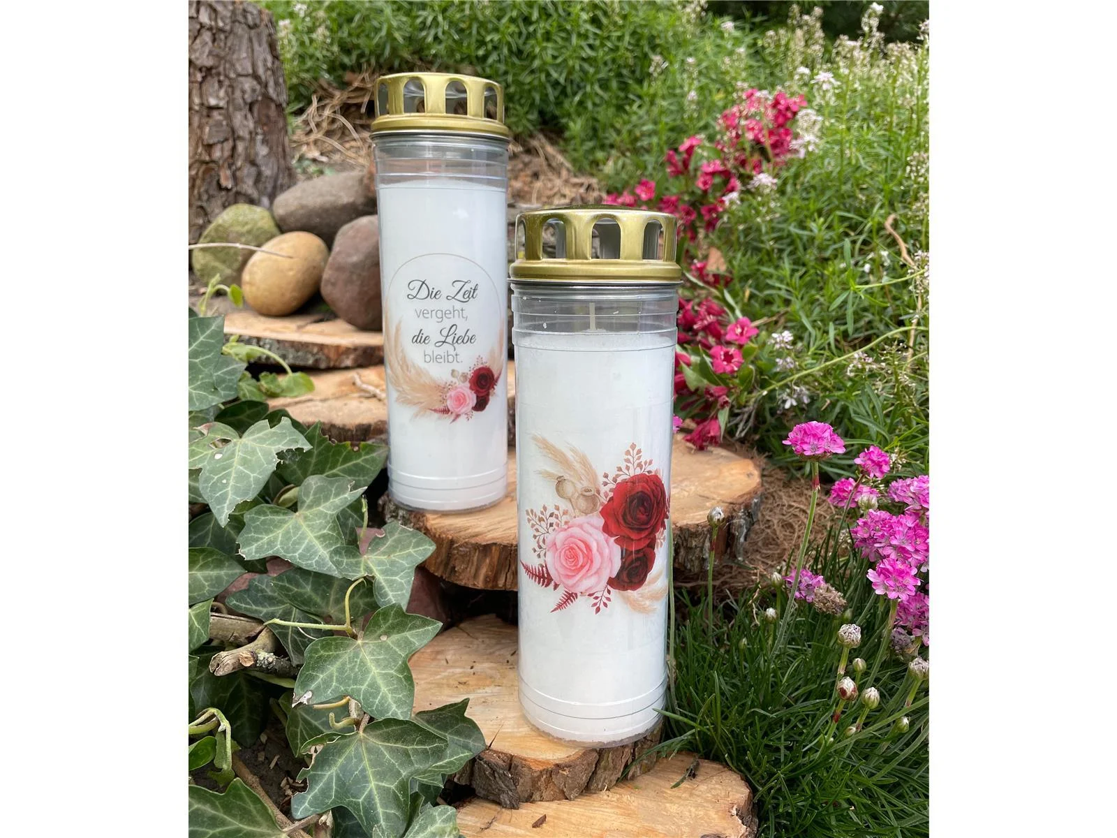 2 Grabkerzen - Ewiglicht - Grablicht - Set Rose