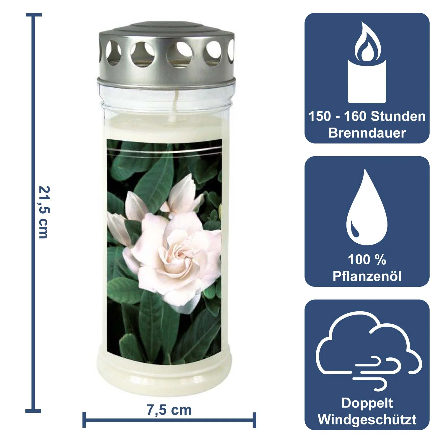 3er Set Grabkerzen - Set Blume - Grablicht - Gedenkkerze - Dauerbrenner 150-160 Std.