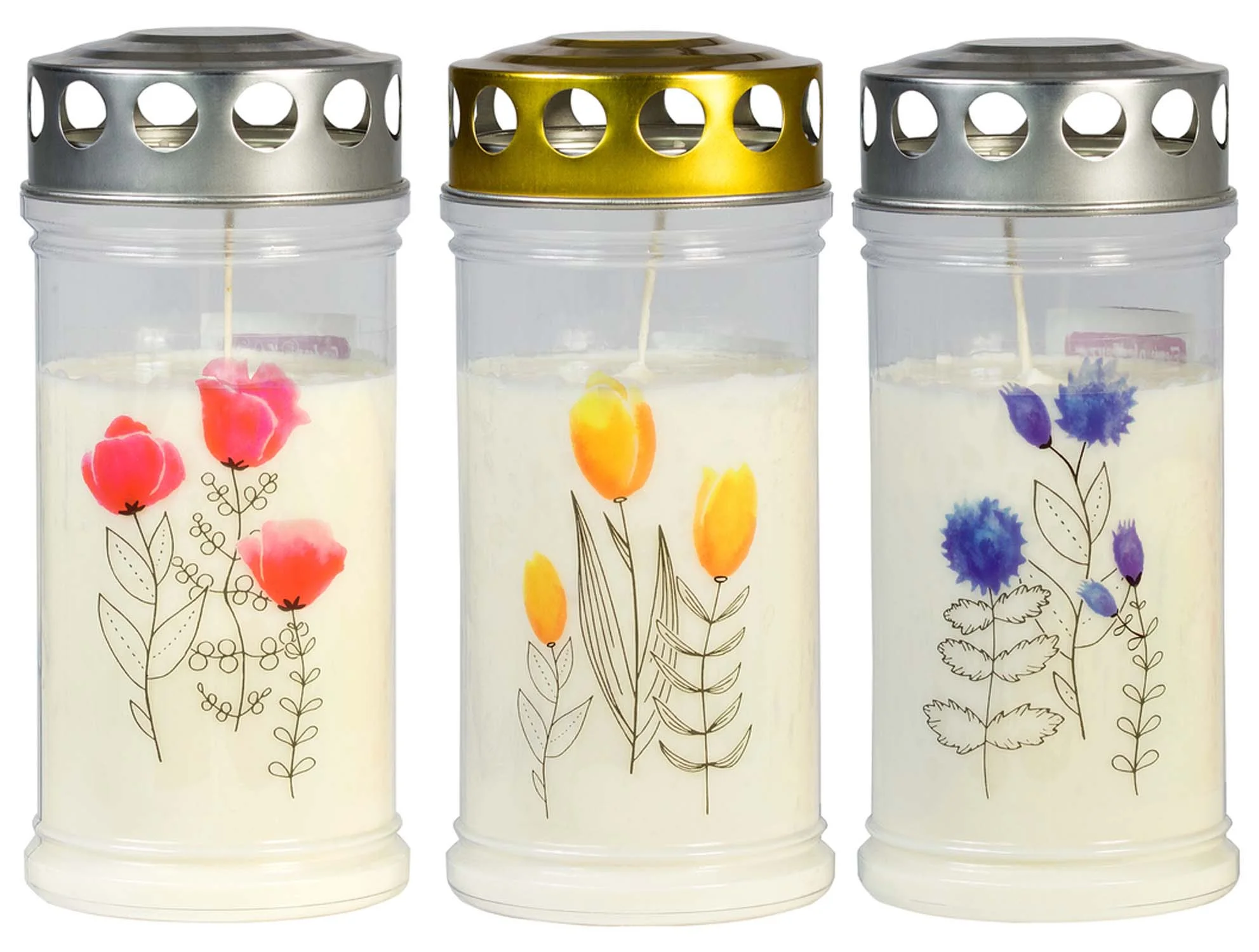 3 Grabkerzen - Set Tulpen - Grablicht - Gedenkkerze - Dauerbrenner 70-90 Std.