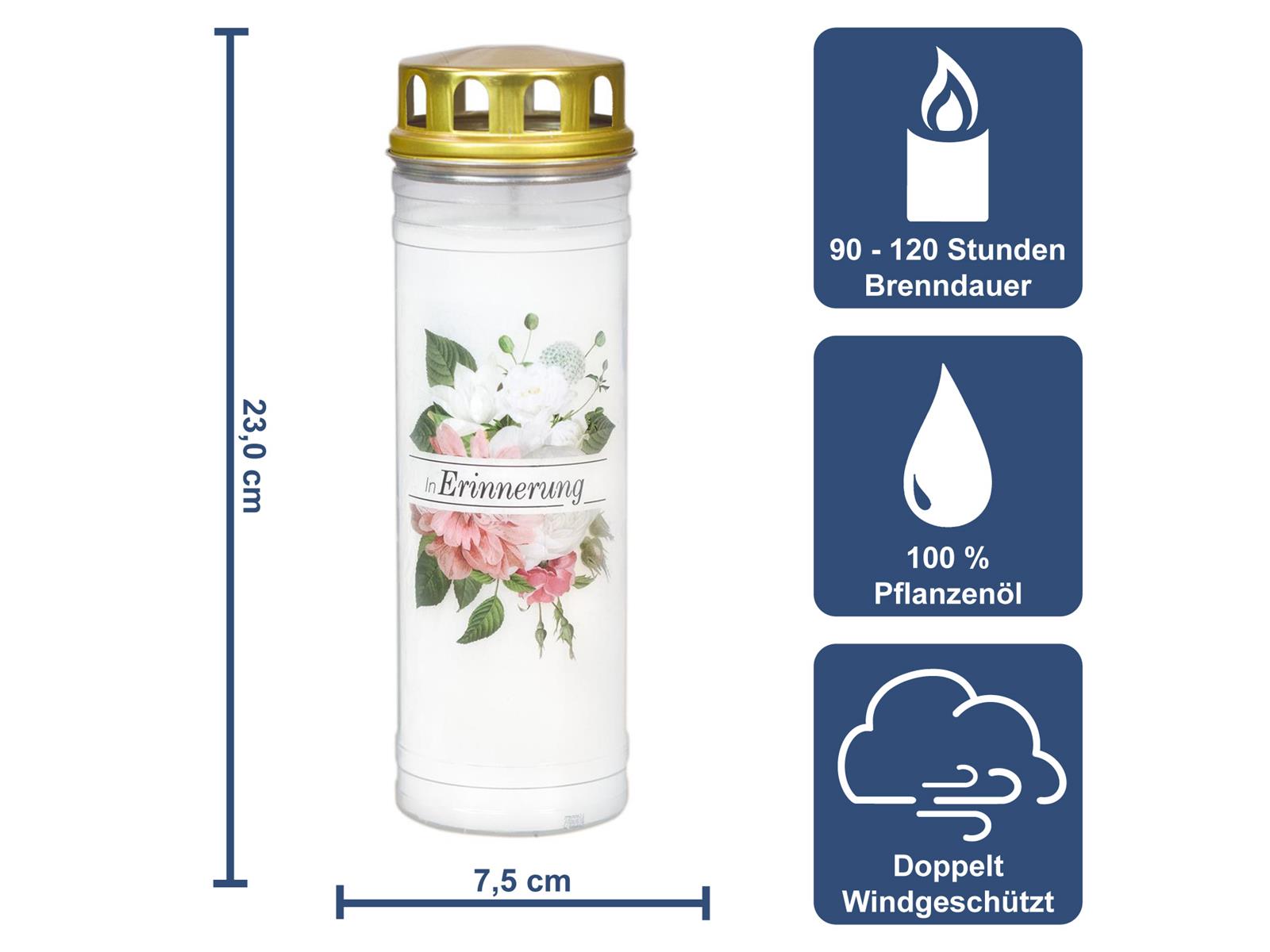 Ewiglicht mit Deckel Rose, Motiv "In Erinnerung"