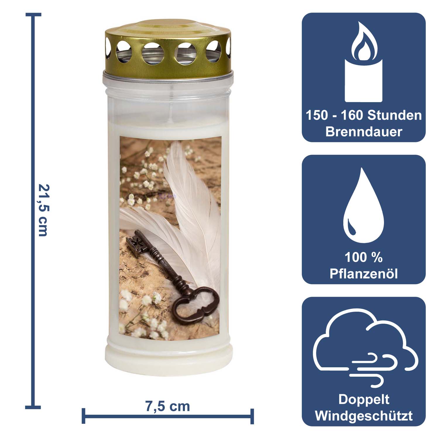 Grabkerze - Gedenkkerze Motiv "Schlüssel" Dauerbrenner 7 Tage