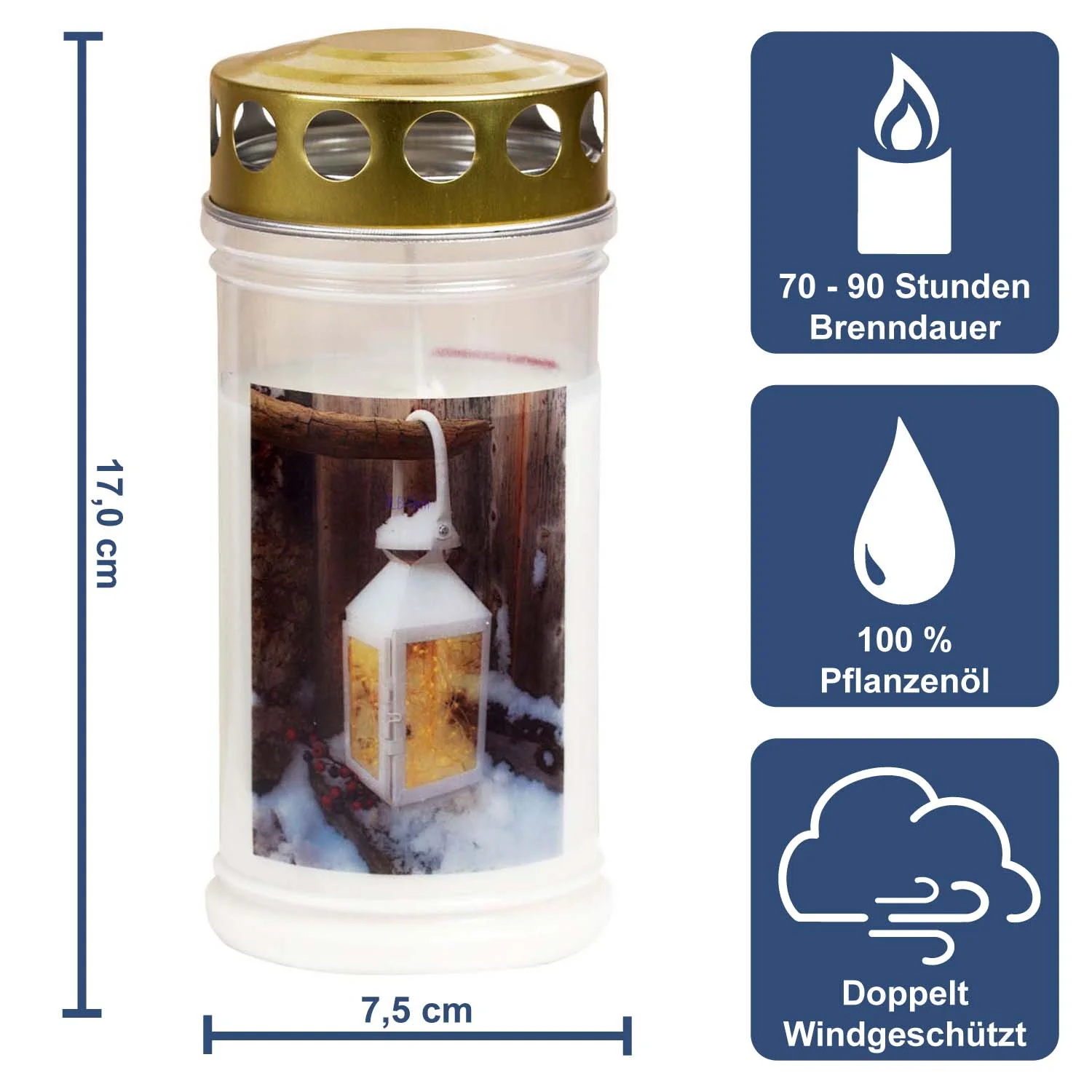 3 Grabkerzen - Schnee/Eis - Grablicht - Gedenkkerze - Dauerbrenner 70-90 Std.