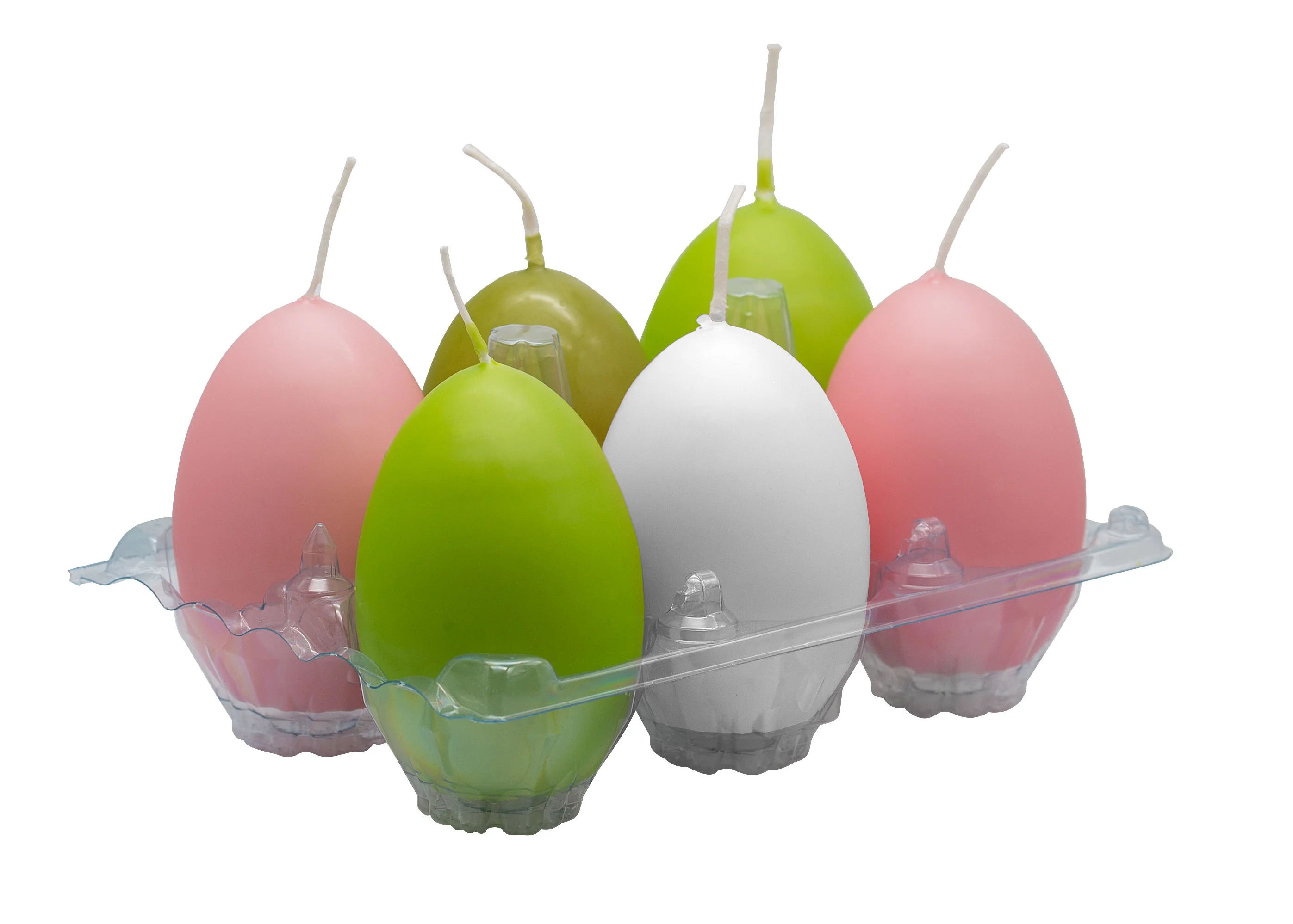 Ostereierkerze, 6er Karton, verschiedene Farben Ø 45 x H 65 limone, rosado, weiss, pistazie