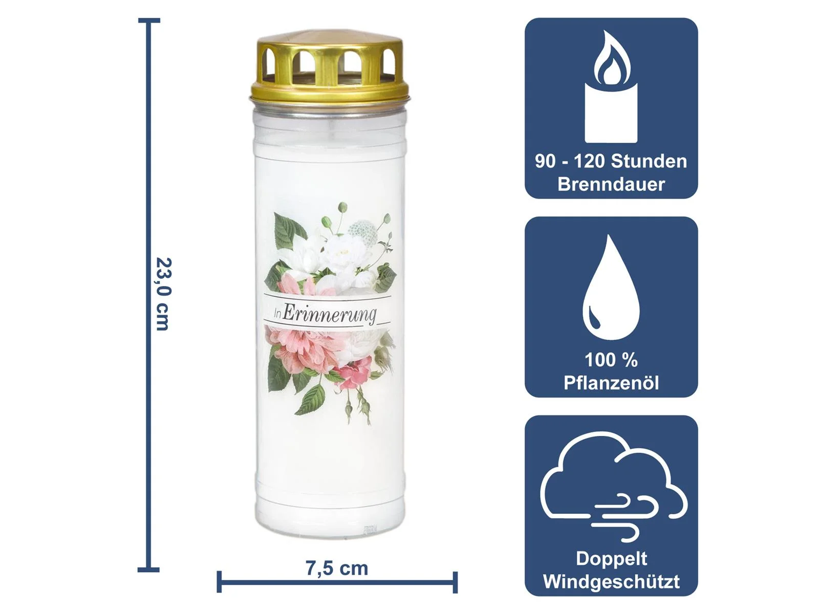 Ewiglicht mit Deckel Rose, Motiv "In Erinnerung"