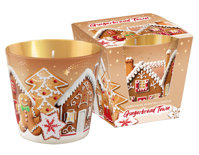 Duftkerze im Glas „Gingerbread Town“ – Ø 90 × H 85 mm – Weihnachtsduft
