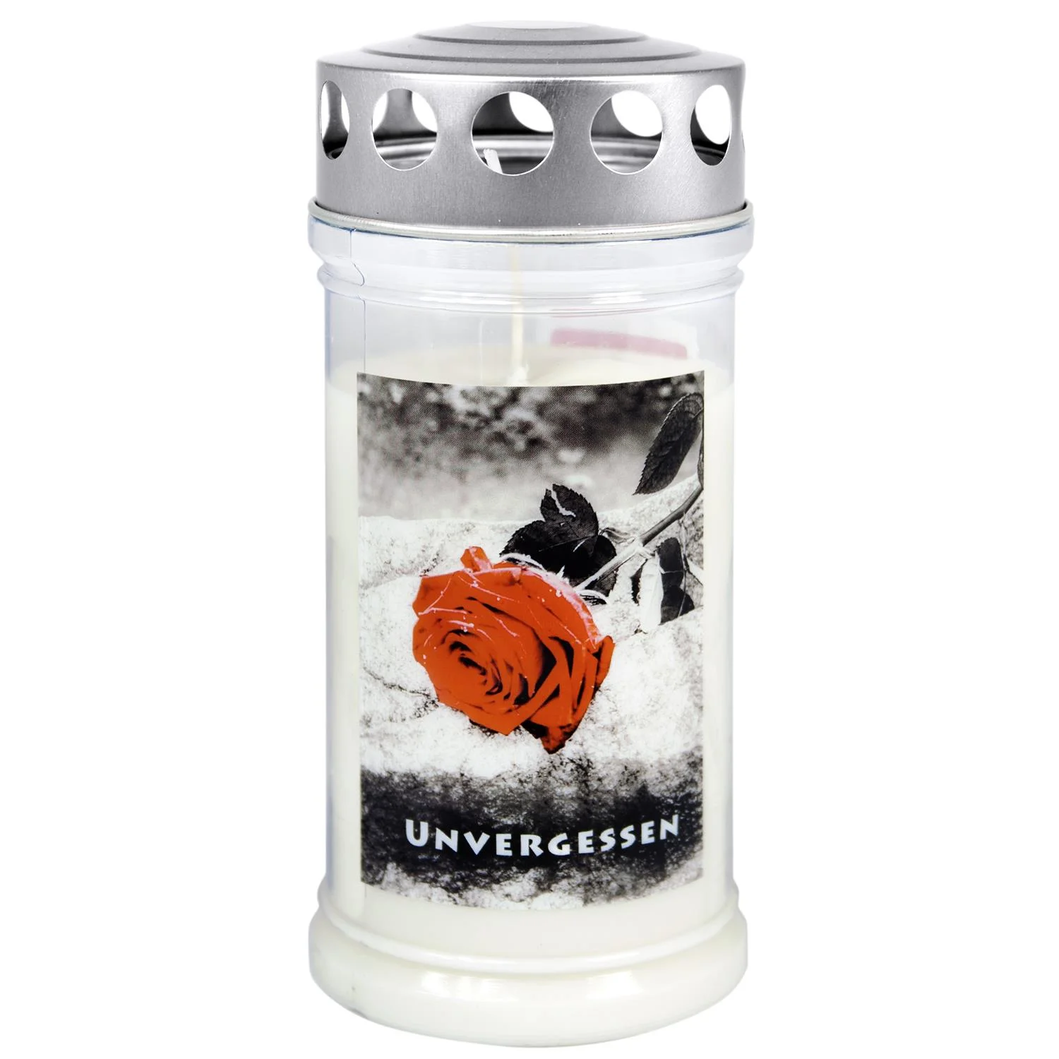 Grabkerze - Gedenkkerze Motiv "Unvergessen" + "Ewige Erinnerung"