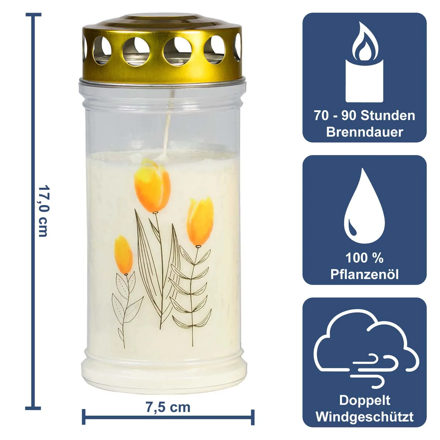 Grabkerze Gedenkkerze Motiv Tulpe 4-Tage-Brenndauer wasserfest ✔️ hohe Qualität ✔️