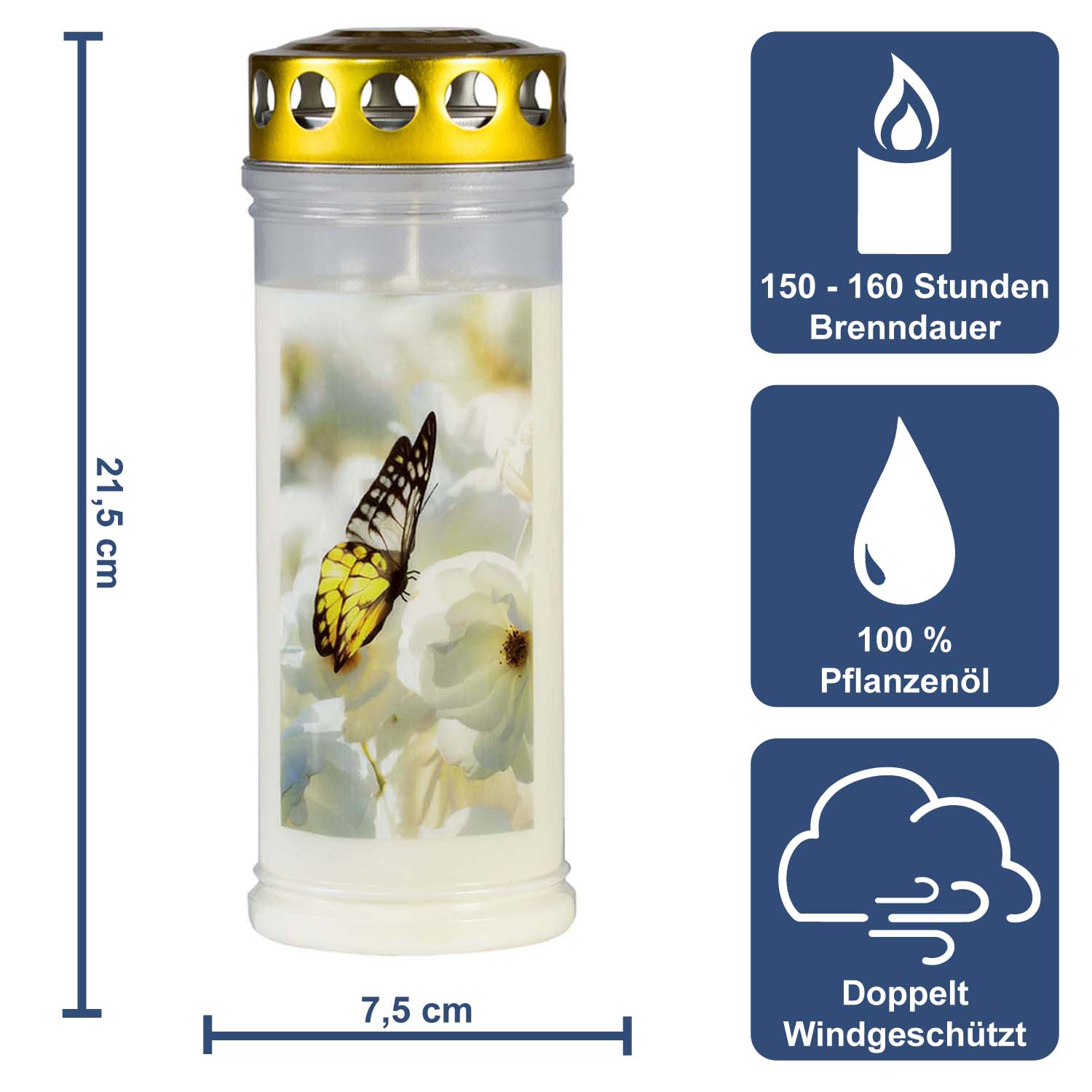 Grabkerze - Gedenkkerze Motiv "Schmetterling"