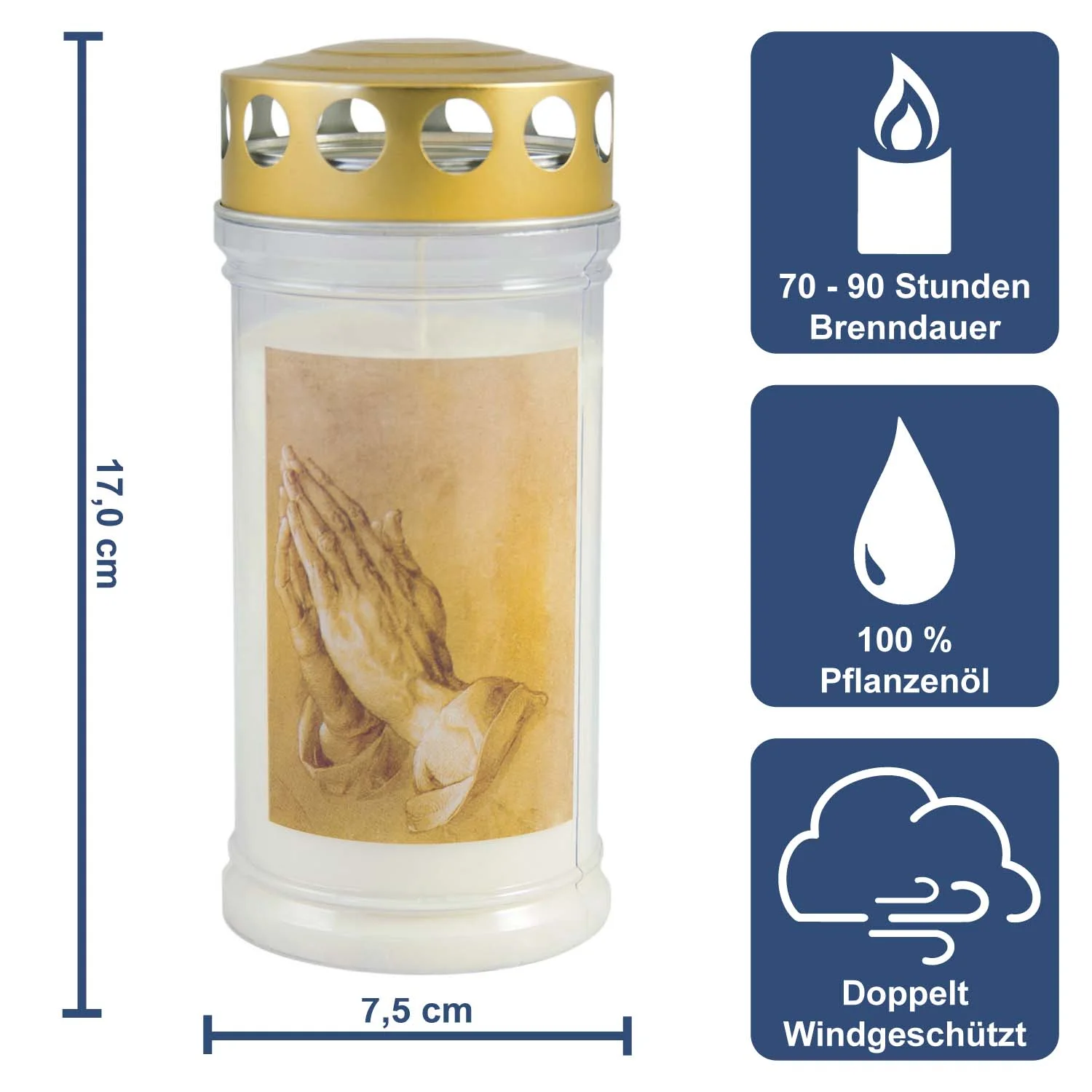 3 Grabkerzen - Set Engel - Grablicht -  Gedenkkerze - Dauerbrenner 70-90 Std.