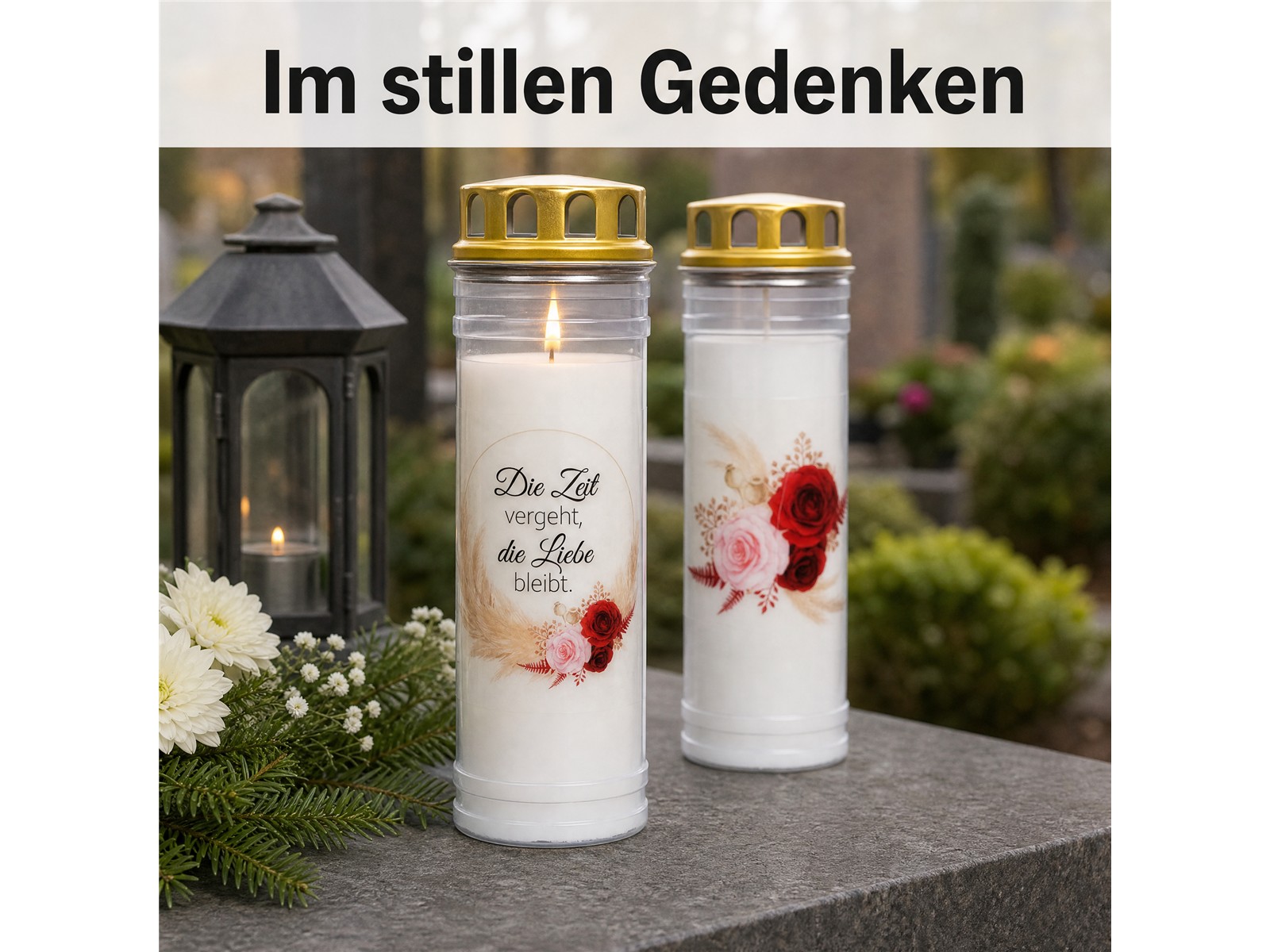2 Grabkerzen - Ewiglicht - Grablicht - Set Rose