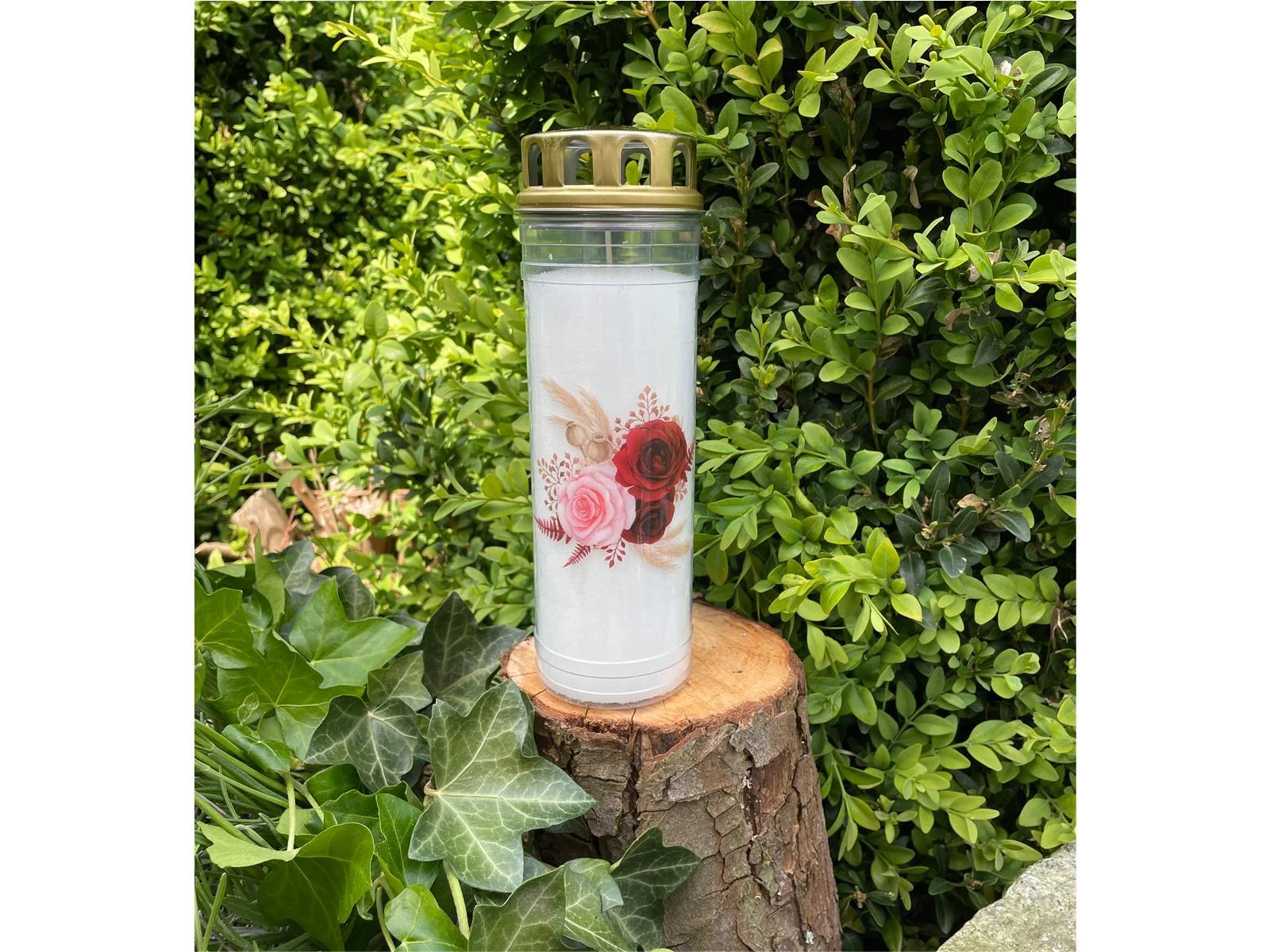 Ewiglicht mit Deckel Rose, Motiv "Rosenbouquet"