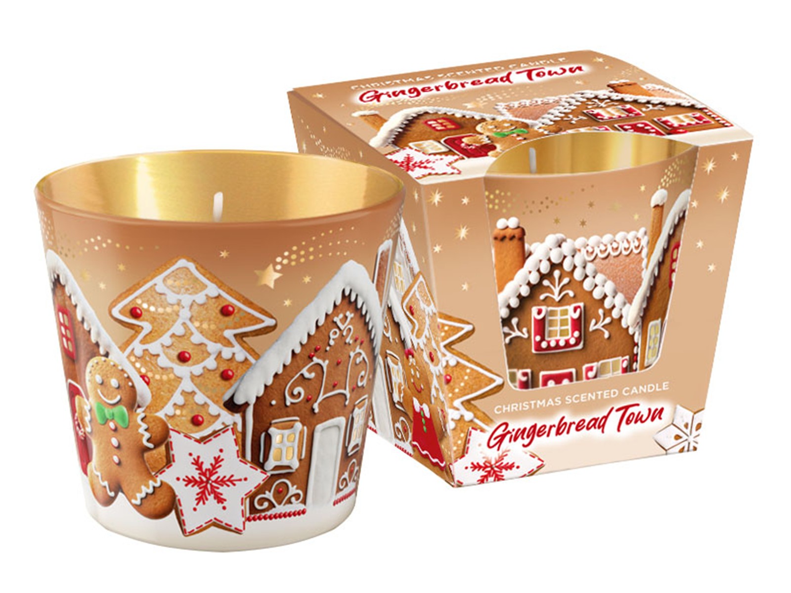 Duftkerze im Glas „Gingerbread Town“ – Ø 90 × H 85 mm – Weihnachtsduft