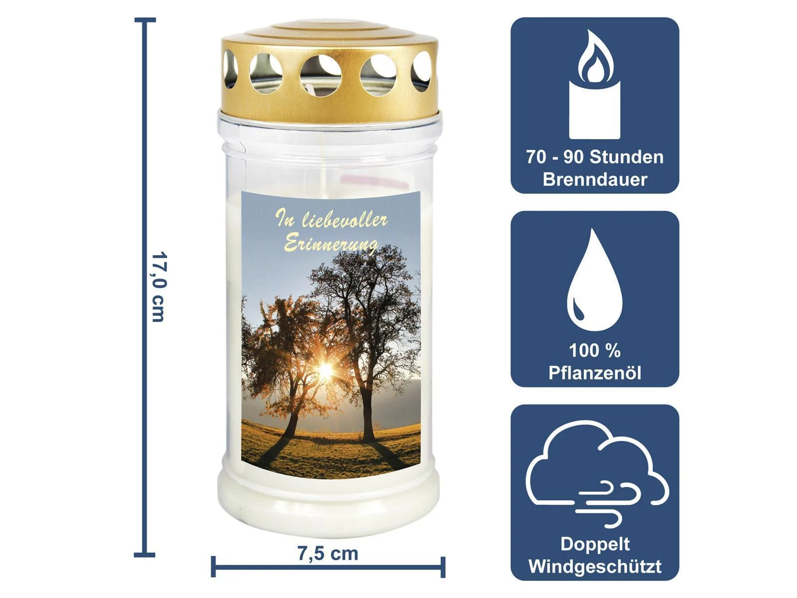3 Grabkerzen - Set Baum - Grablicht - Gedenkkerze - Dauerbrenner 70-90 Std.