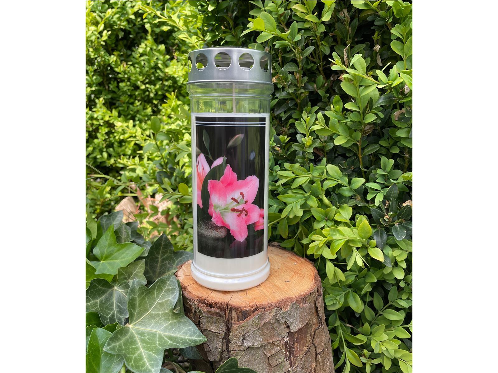 Grabkerze - Gedenkkerze Motiv "Lilie"