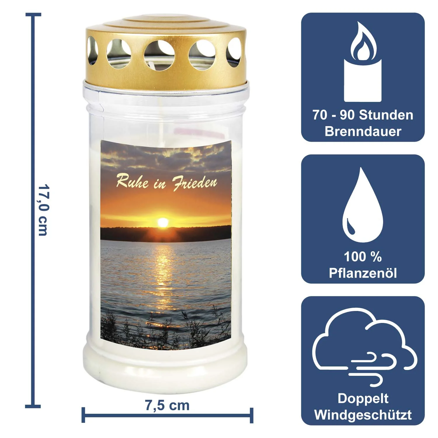 Grabkerze - Gedenkkerze Motiv "Sonnenuntergang"