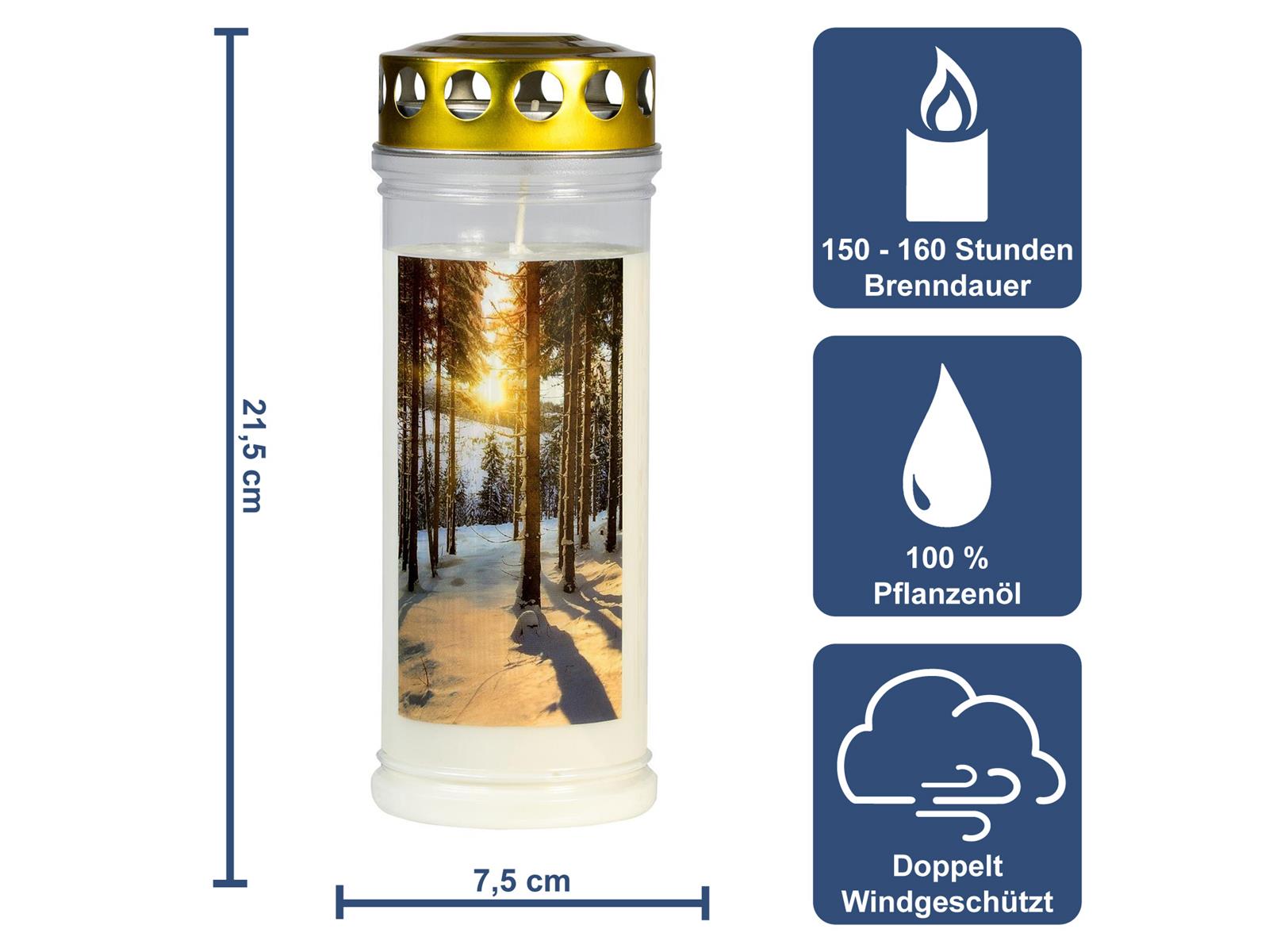 Grabkerze - Gedenkkerze groß "Winterwald"
