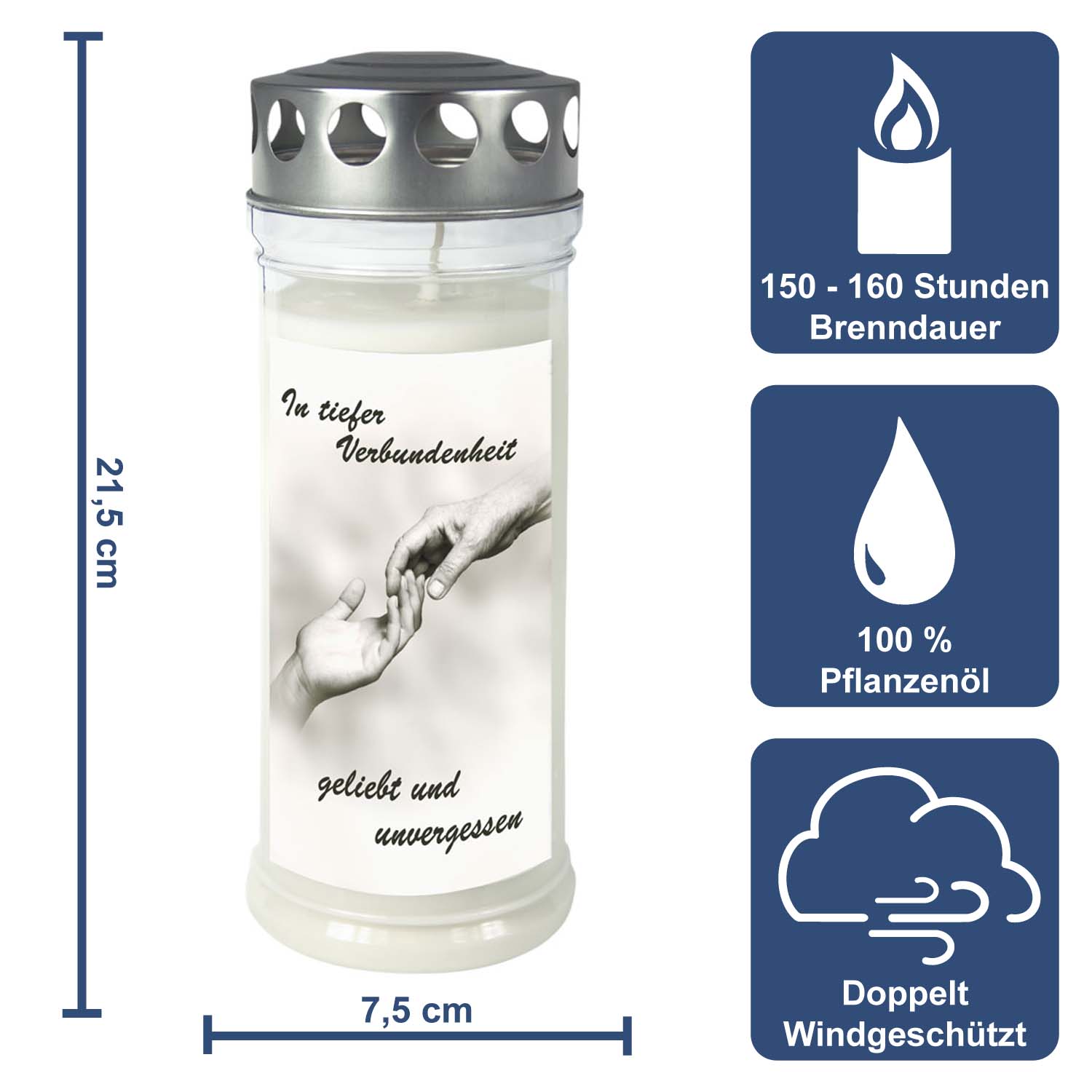 Grabkerze - Gedenkkerze Motiv "Hände" Dauerbrenner 7 Tage