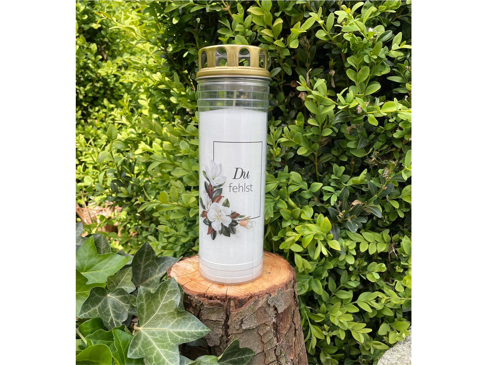 Ewiglicht mit Deckel Magnolie, Motiv "Du fehlst"