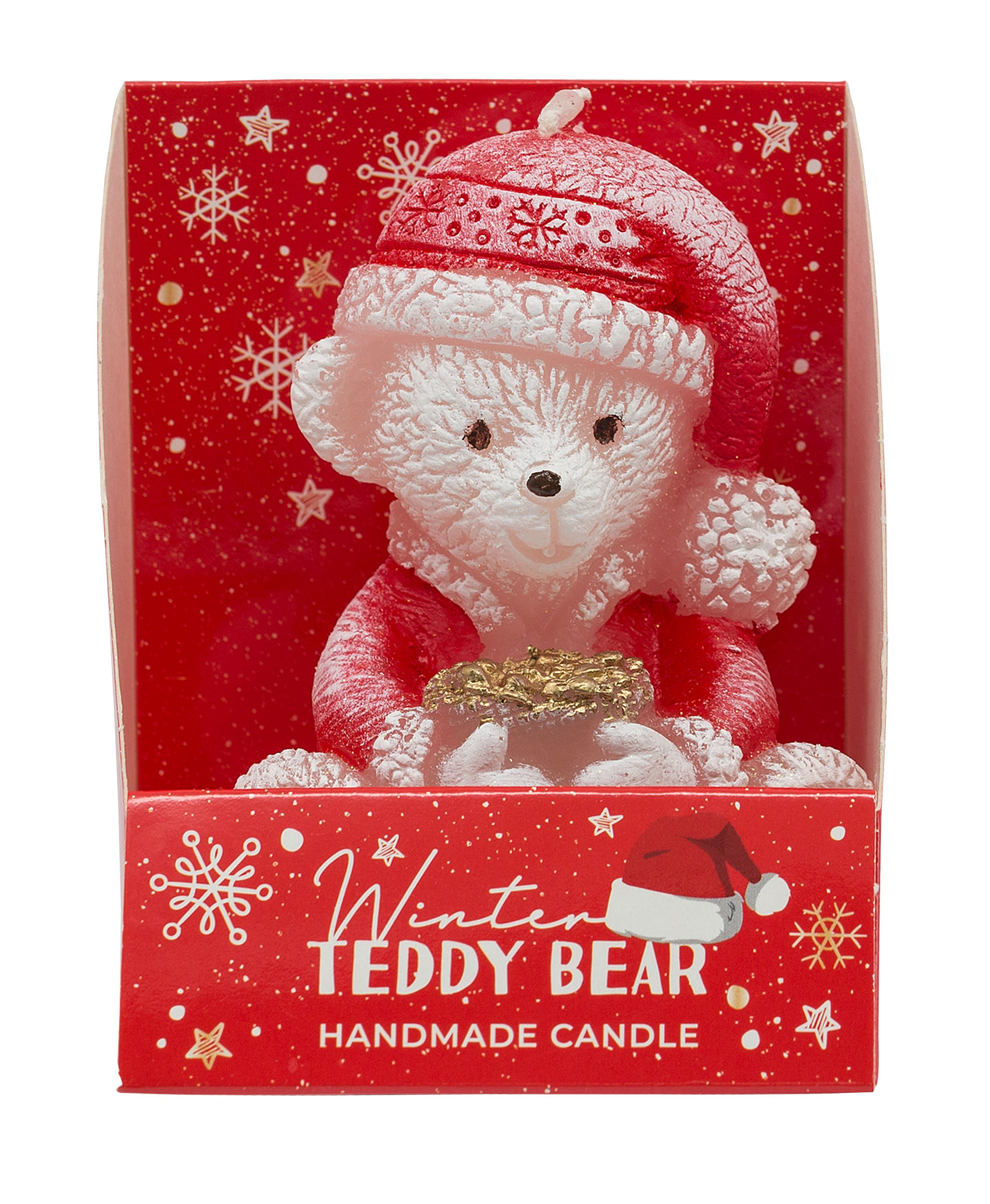 Winter-Teddy Kerze mit Weihnachtsduft – Ø 60 × H 75 mm – niedliche Weihnachtskerze