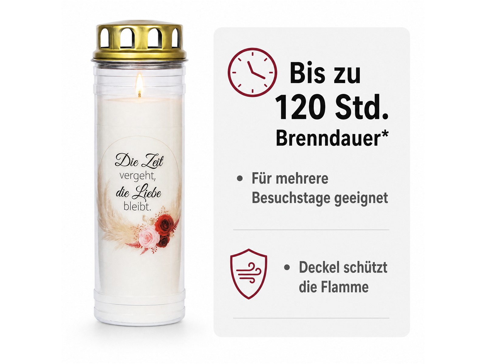 2 Grabkerzen - Ewiglicht - Grablicht - Set Rose